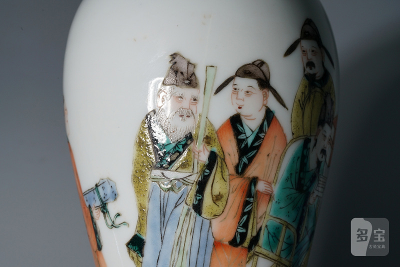清光绪 五彩学士雅集图观音瓶 - 图10